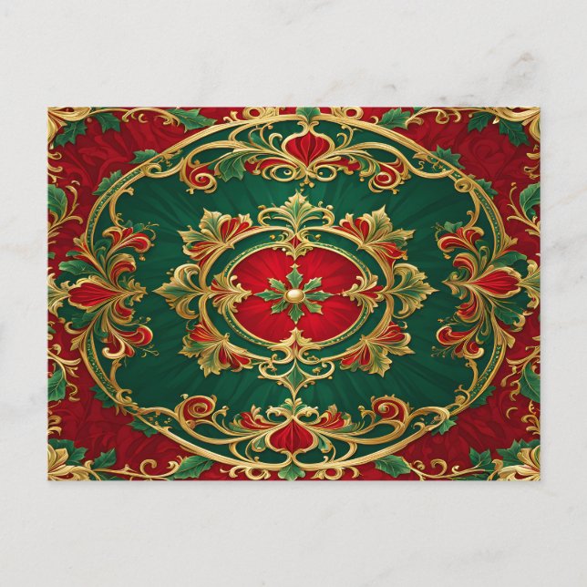 Carte Postale Fêtes de Noël Rouge Vert Floral (Devant)
