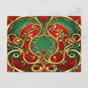 Carte Postale Fêtes de Noël Rouge Vert Floral
