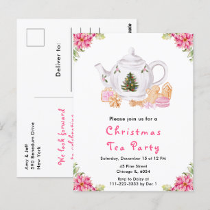 Carte Postale Fêtes Noël Tea Party rose