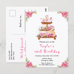 Carte Postale Fêtes Thé de Noël Anniversaire Fête Rose