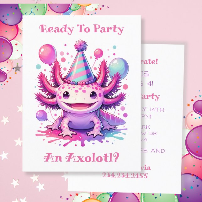 Carte Postale Fêtons l'anniversaire de la fille axolotl (Créateur téléchargé)
