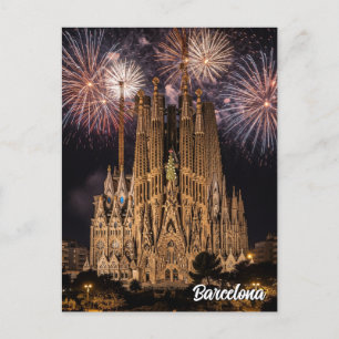 Carte Postale Feu d'artifice à Barcelone La Sagrada Família Espa