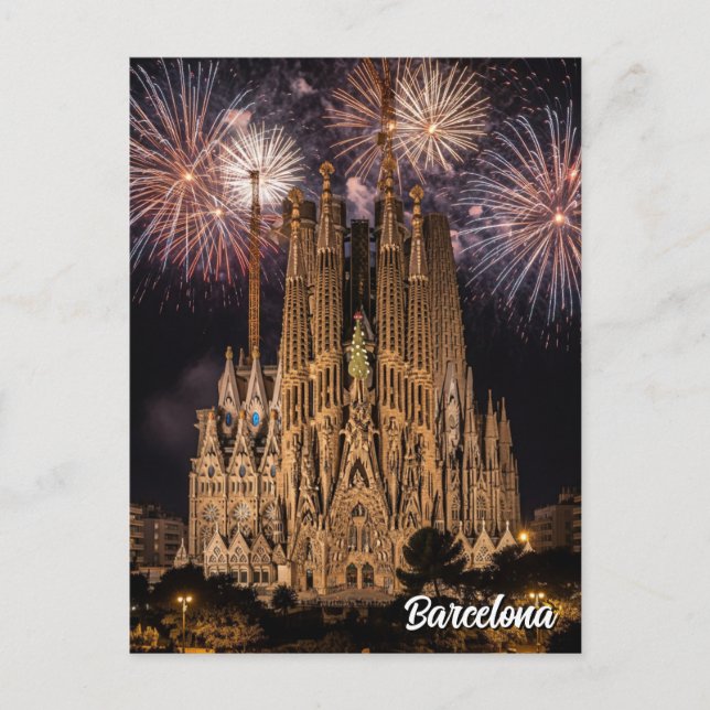 Carte Postale Feu d'artifice à Barcelone La Sagrada Família Espa (Devant)