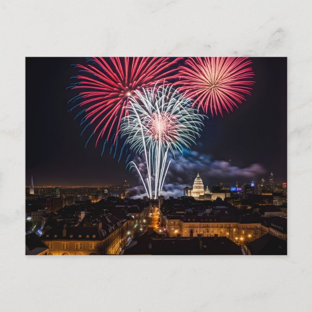 Carte Postale Feu d'artifice dans la ville de nuit (Devant)