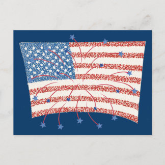 Carte Postale Feu d'artifice d'étoile patriotique sur le drapeau