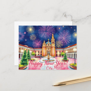 Carte Postale Feu d'artifice du Nouvel An sur Mexico