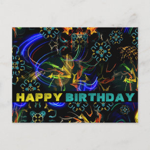 Carte Postale Feu d'artifice Folk Art Anniversaire