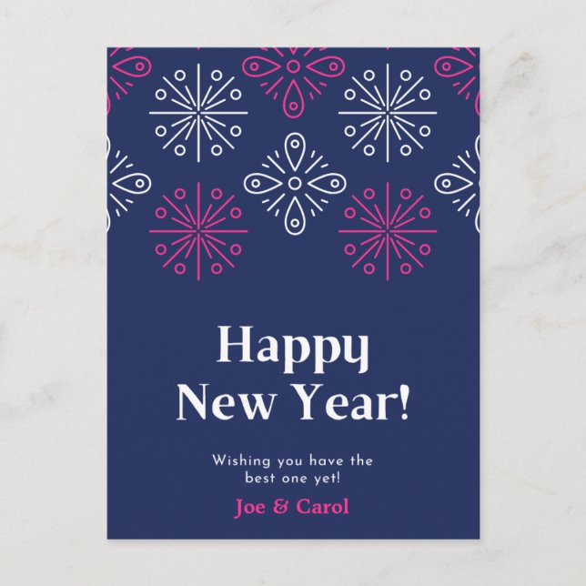 Carte Postale Feu D'Artifice Rose Et Blanc Joyeux Nouvel An (Devant)
