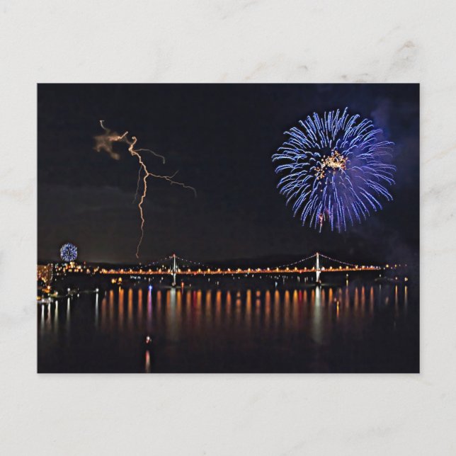 Carte Postale Feu D'artifice Sur La Rivière Hudson (Devant)