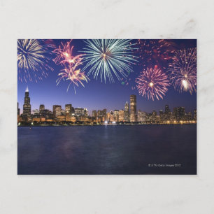 Carte Postale Feu d'artifice sur l'horizon de Chicago 2