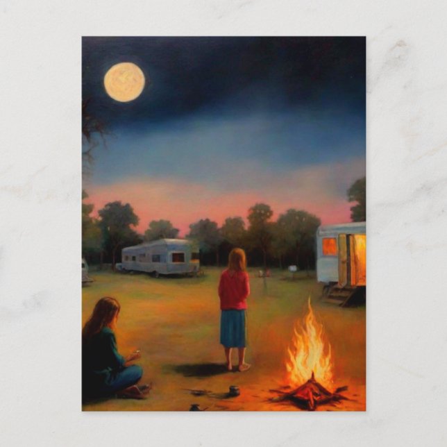 Carte Postale Feu de camp à la caravane Art (Devant)
