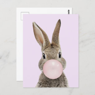 Carte Postale Feu de lapin rose bulle gomme