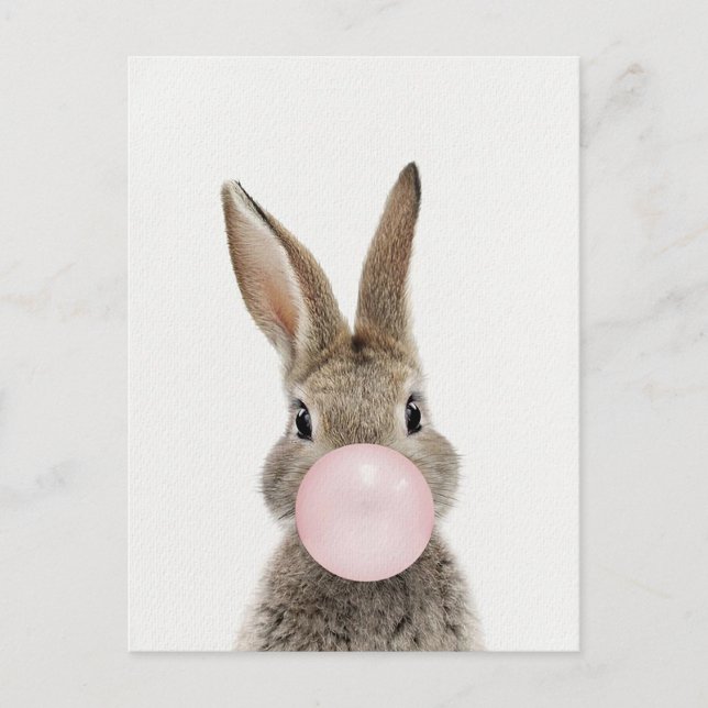 Carte Postale Feu de lapin rose bulle gomme (Devant)