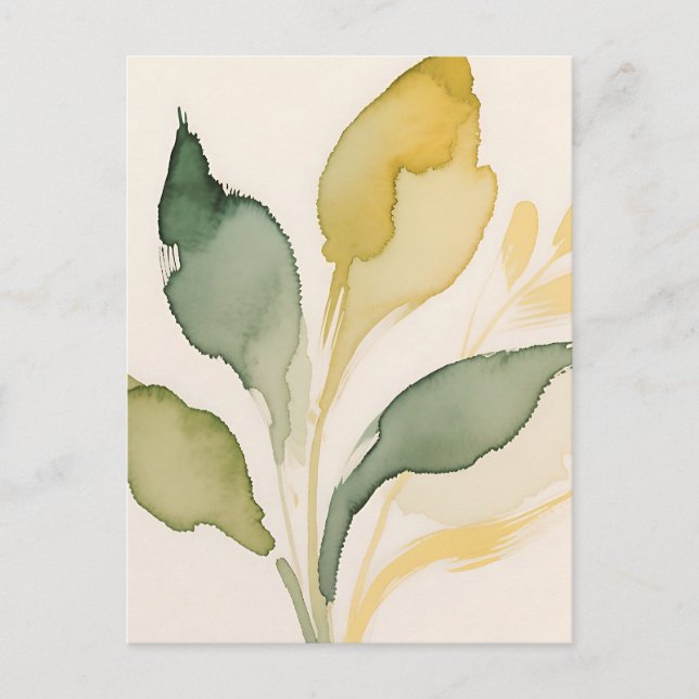 Carte Postale Feuillage à l'aquarelle Feuilles Sage Or (Devant)