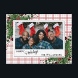 Carte Postale Feuillage botanique des baies vitrées vertes<br><div class="desc">Unique, classique, tendance, jolie et décorative Carte de vacances. Joy Holidays salue le texte et l'espace pour customiser ou personnaliser avec une photo, nom de famille (ou noms individuels) et message de votre choix. encadré de baies rouges de vin de Bourgogne et de bouquets de fleurs vert foncé sur un...</div>