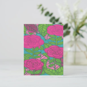Carte Postale Feuillage et fleurs tropicaux rose et vert