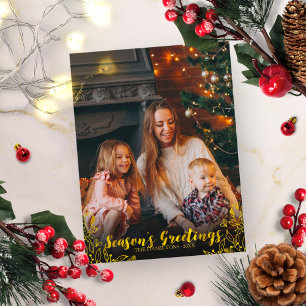 Carte Postale Feuillage Mignon Photo de Noël en Écriture et Feui