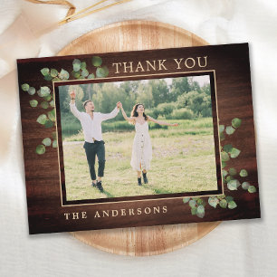 Carte Postale Feuillage vert rustique Mariage photo Merci