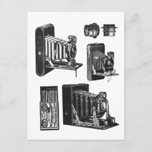 Carte Postale Feuille de collage vintage Anciennes caméras de le