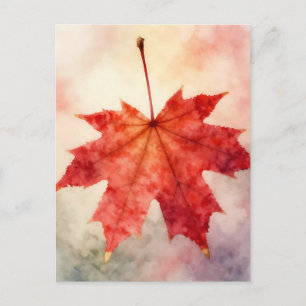 Carte Postale Feuille de érable rouge vibrant aquarelle