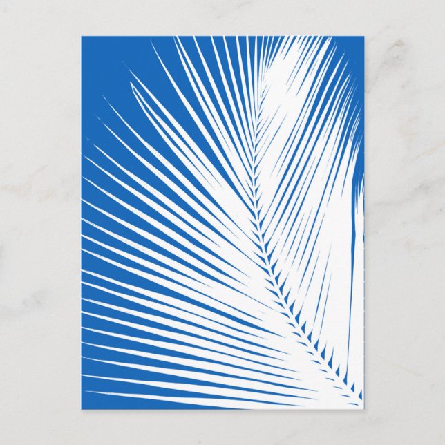 Carte Postale Feuille de palme - blanc sur bleu cobalt (Devant)