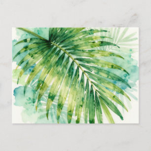 Carte Postale Feuille de palmier verte luxuriante aquarelle trop