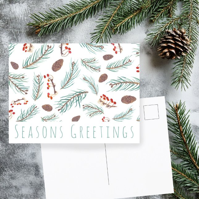 Carte Postale Feuille de papier aquarelle Botanique Noël personn (Watercolor Foliage Botanical CUSTOM Simple Chic Minimalist Holiday Christmas Postcard
)