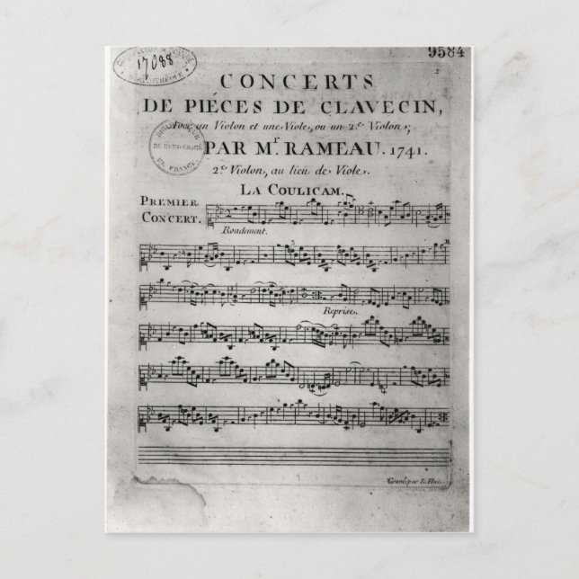 Carte Postale Feuille de score pour 'Concerts de Pièces de Pièce (Devant)
