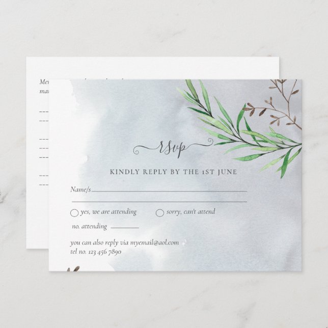 Carte Postale Feuille d'olive Mariage Poussiéreux Bleu Citron RS