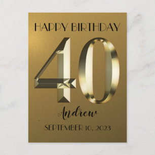 Carte Postale Feuille dorée métallique 40 ans