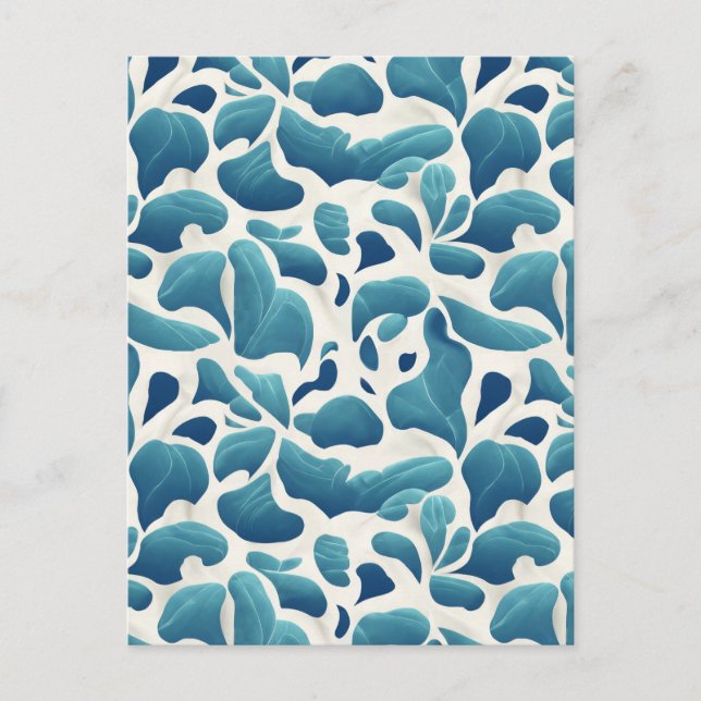 Carte Postale Feuilles Abstraits blancs et bleus | Motif côtier (Devant)