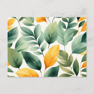 Carte Postale Feuilles Automnales de Rêve sur Aquarelle Jaune Mo