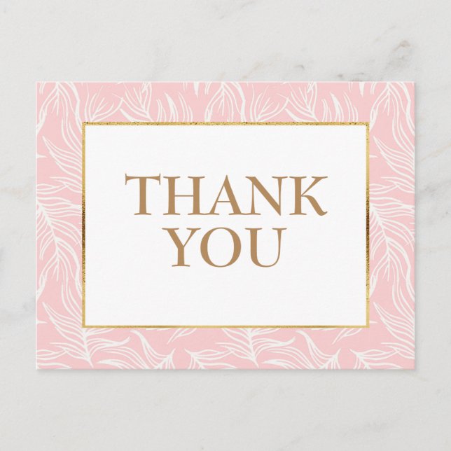 Carte Postale Feuilles blanches élégantes sur or rose Merci (Devant)