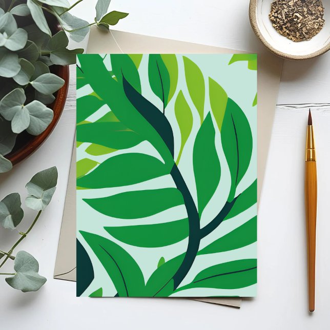 Carte Postale Feuilles botaniques vertes aquarelle (Créateur téléchargé)