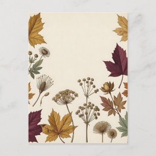 Carte Postale Feuilles botaniques vintage d'automne Têtes de gra