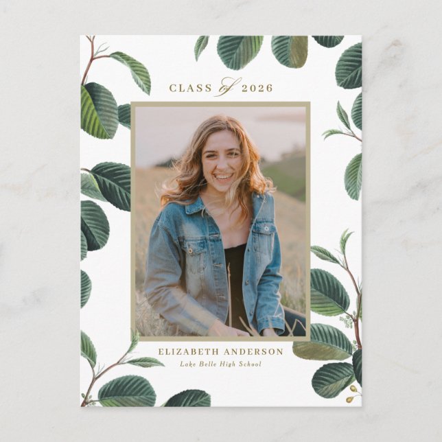 Carte Postale Feuilles botaniques vintages White Photo Graduatio (Devant)