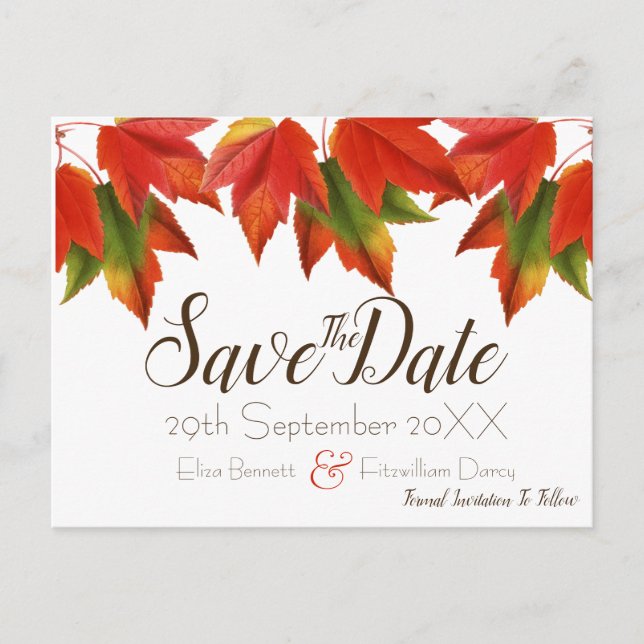 Carte Postale Feuilles colorés Enregistrer la date (Devant)