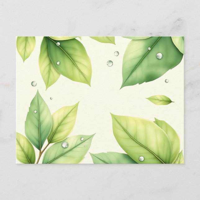 Carte Postale Feuilles d'aquarelle avec gouttes d'eau (Devant)