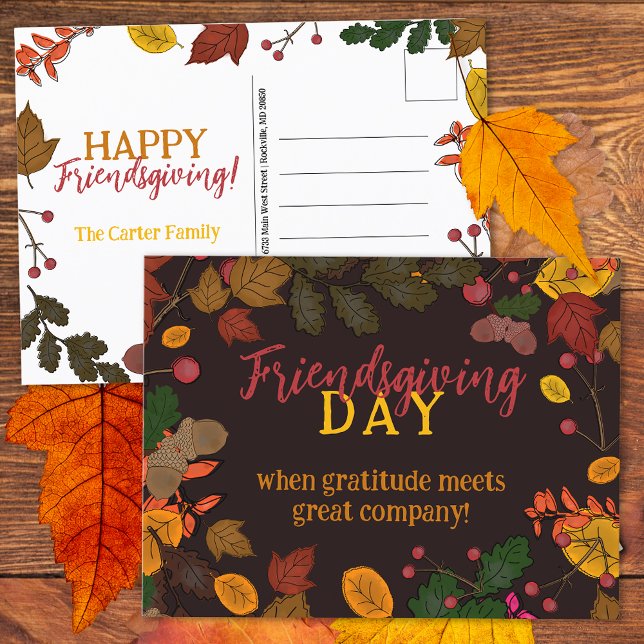 Carte Postale Feuilles d'automne Acorns Berries Friendsgiving Ci (Créateur téléchargé)
