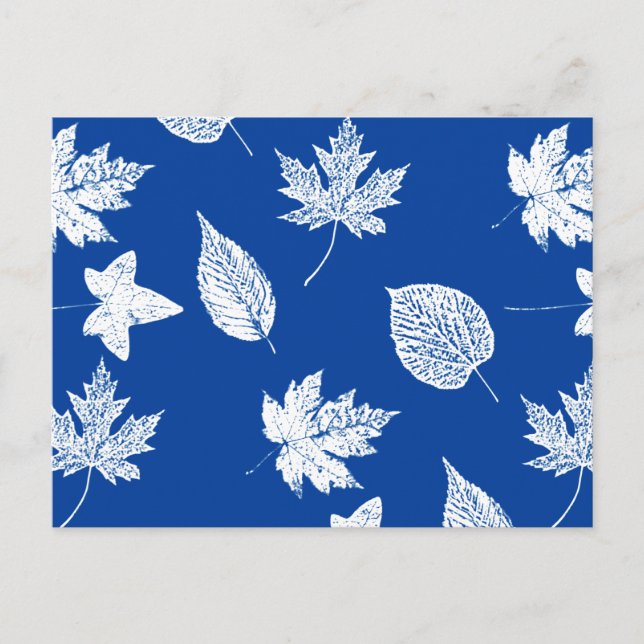 Carte Postale Feuilles d'automne - blanc et bleu de cobalt (Devant)