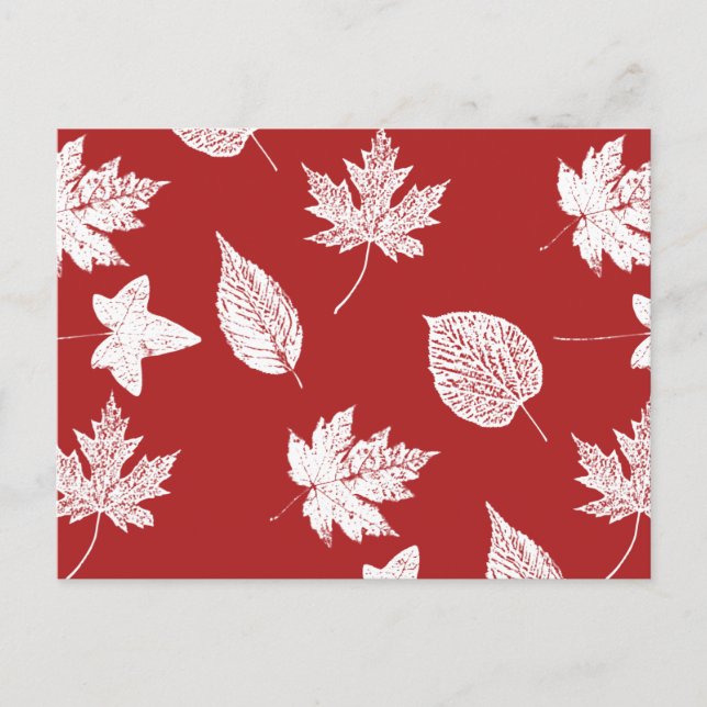 Carte Postale Feuilles d'automne - blanc et rouge foncé (Devant)