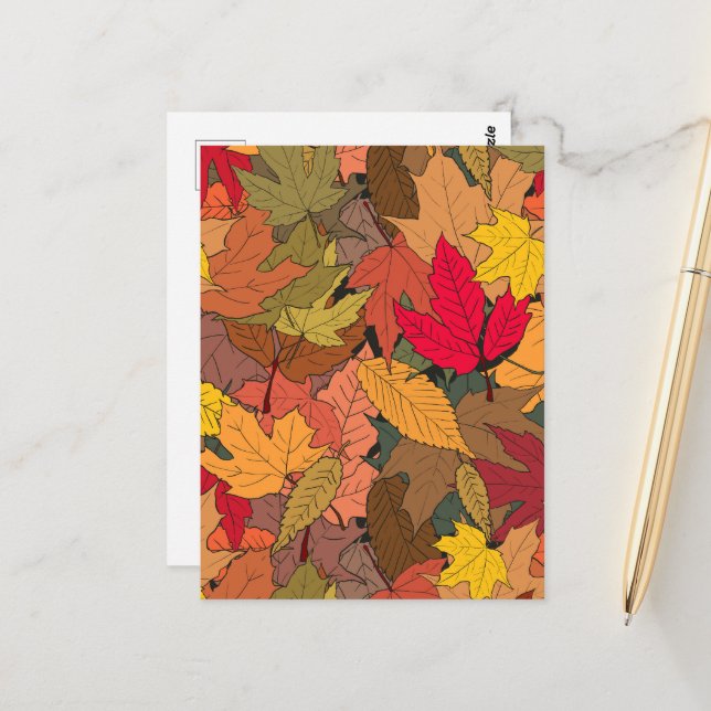 Carte Postale Feuilles d'automne colorées (Devant/Arrière en situation)