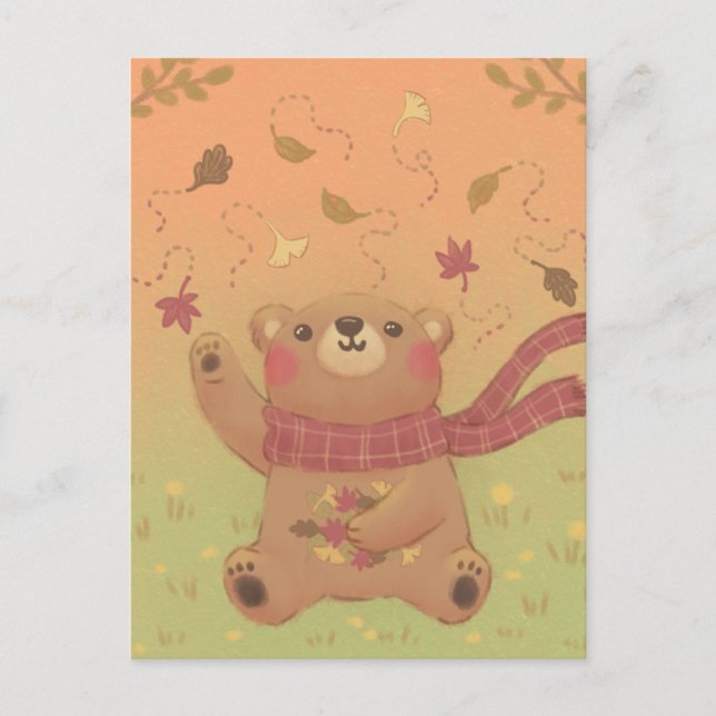 Carte Postale Feuilles d'automne de Teddy Bear (Devant)