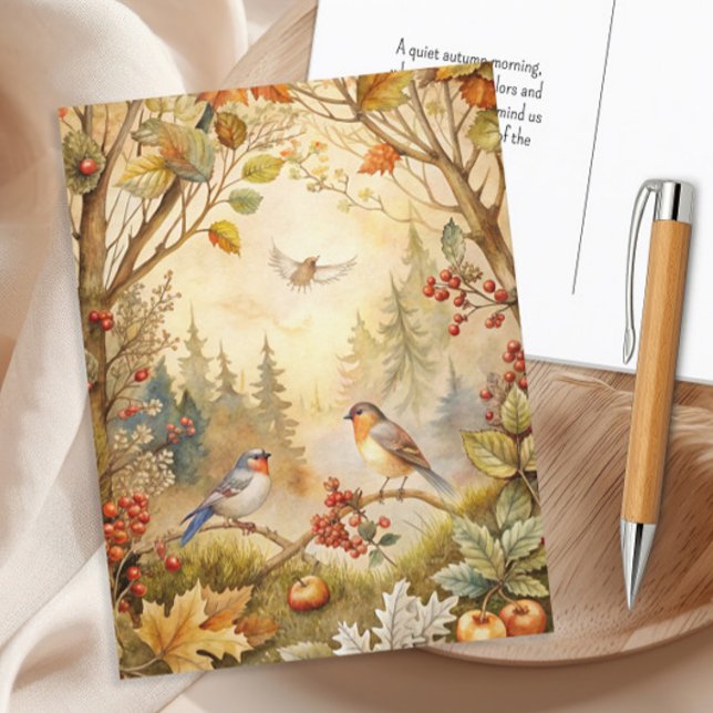 Carte Postale Feuilles d'automne des oiseaux chanteurs  (Autumn leaves and birds postcard)