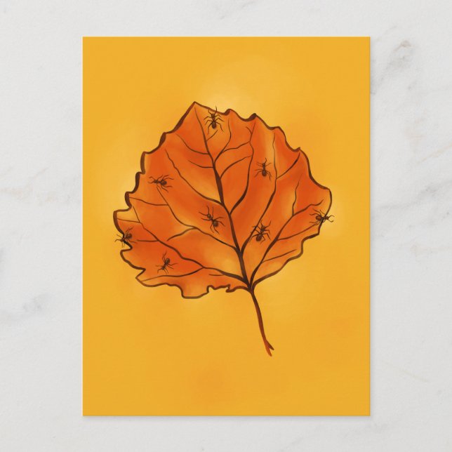 Carte Postale Feuilles D'Automne Et Fourmis En Orange Jaune (Devant)
