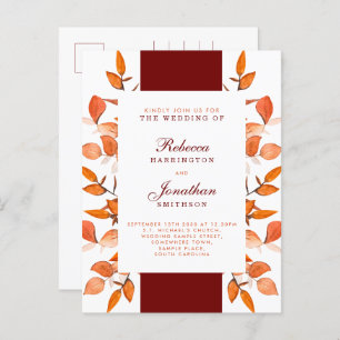 Carte Postale Feuilles d'automne Faire-part de mariage orange br