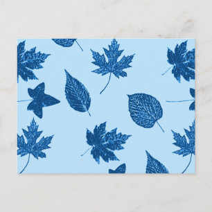Carte Postale Feuilles d'automne - indigo et bleu pâle