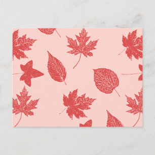 Carte Postale Feuilles d'automne - orange corail et rose