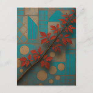 Carte Postale Feuilles d'automne rouges Mosaïque géométrique tur