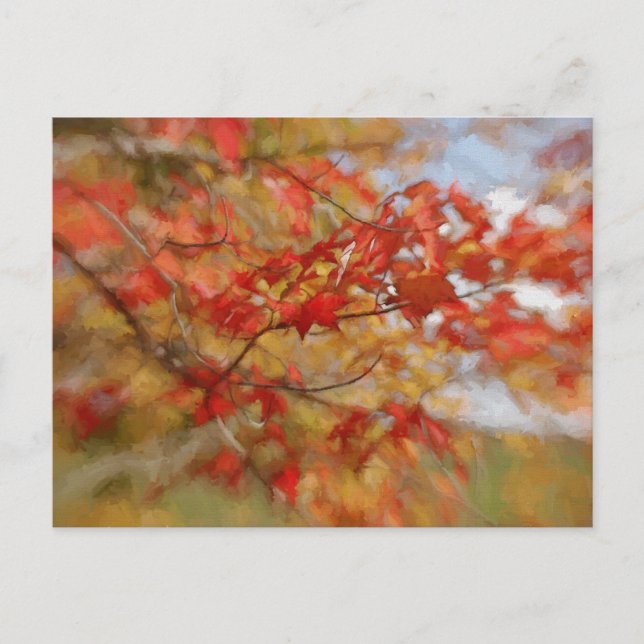 Carte Postale Feuilles d'automne rouges Peinture Abstraite (Devant)